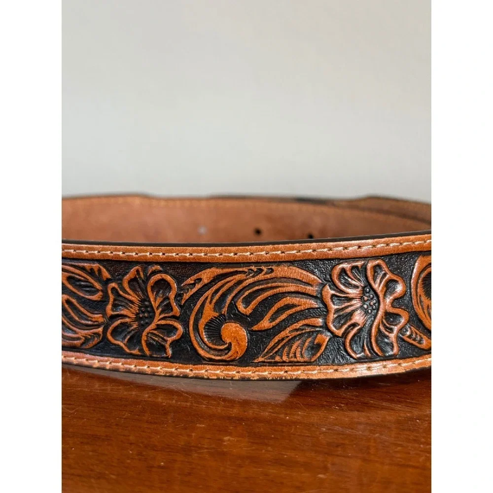 Tony Lama Kids Little Texas Hand Tooled Leather Western Belt‎ Size 24 USA
